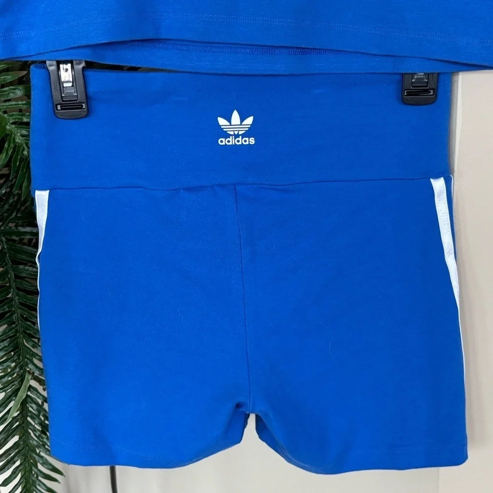Adidas 2-Piece Blue & White 3-Stripe Racerback Tank Top & Shorts Workout Set - Picture 11 of 14